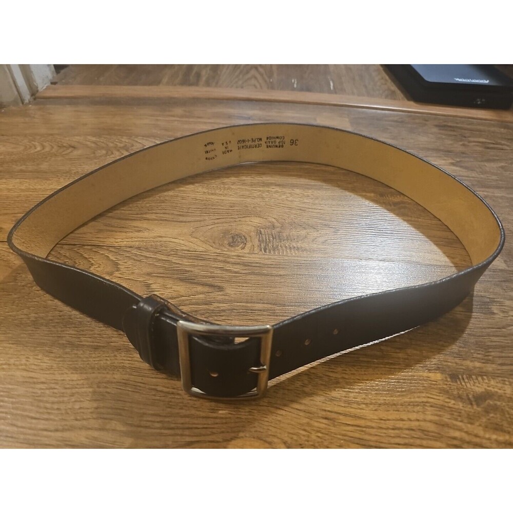VTG USPS Black Leather Belt 1 5/8 Wide Chrome Buckle Size 36 USA Union Made